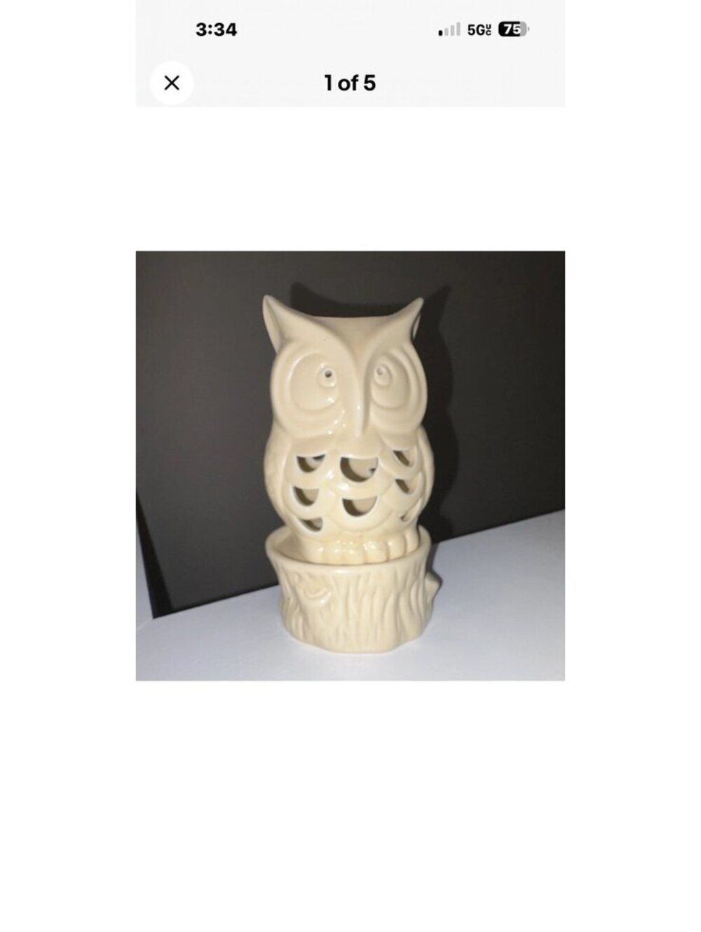 Ceramic Beige Owl Tea Light Candle Holder Decorative Animal Print Modern